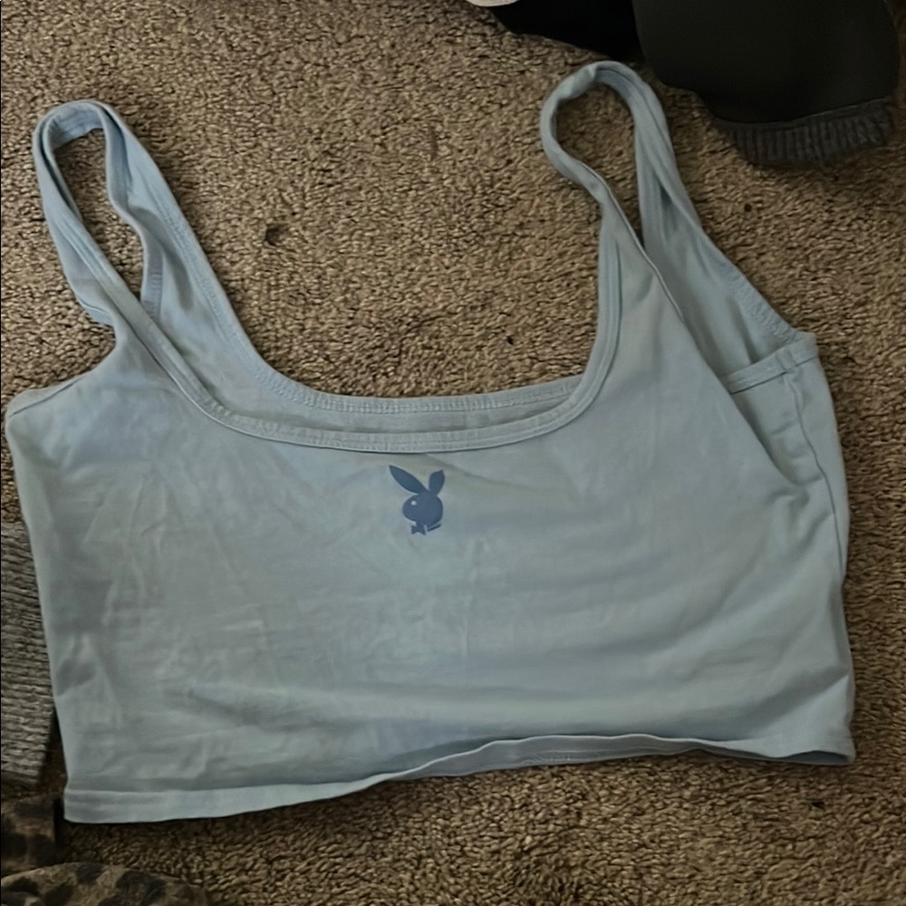 Blue Crop Top with Bunny Logo
